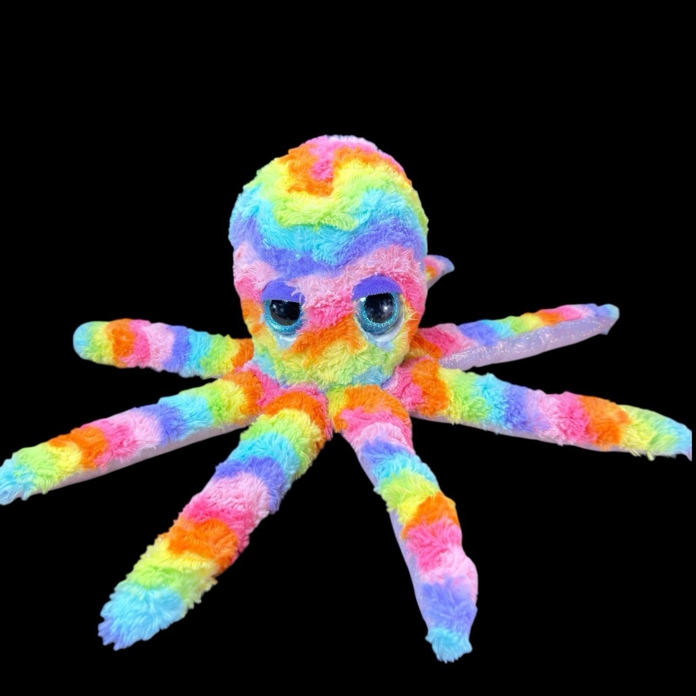 Octopus Rainbow Tie Dye The Petting Zoo Plush Blue Glitter Eyes Purple Eyelids